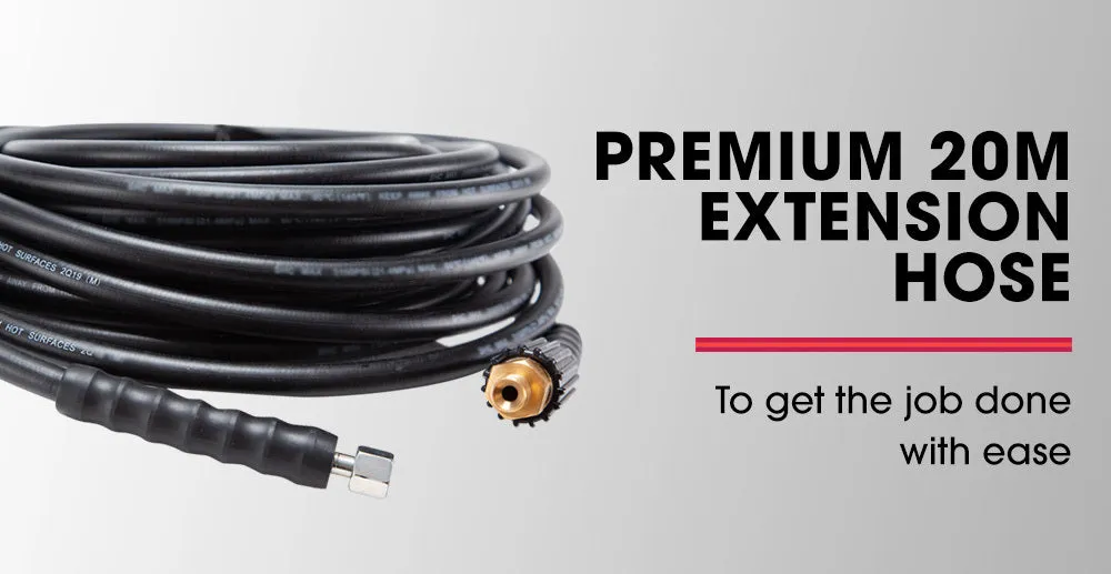 20M Pressure Washer Hose Extension with Drain Cleaner Nozzle Accessory Pack