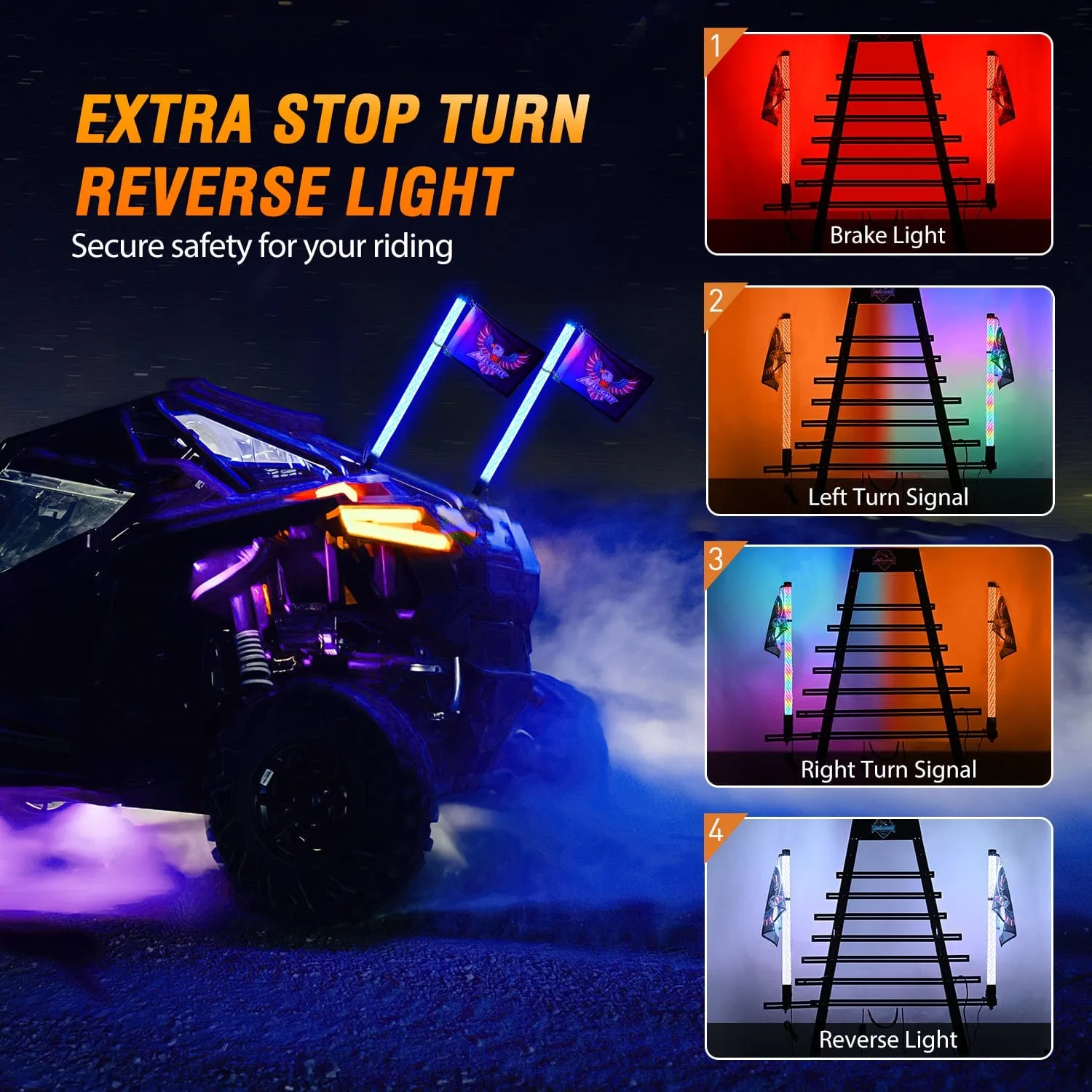 2Pcs 3FT Spiral Antenna Bluetooth Remote App Control Led Fat Whip Light