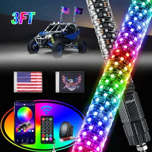 2Pcs 3FT Spiral Antenna Bluetooth Remote App Control Led Fat Whip Light