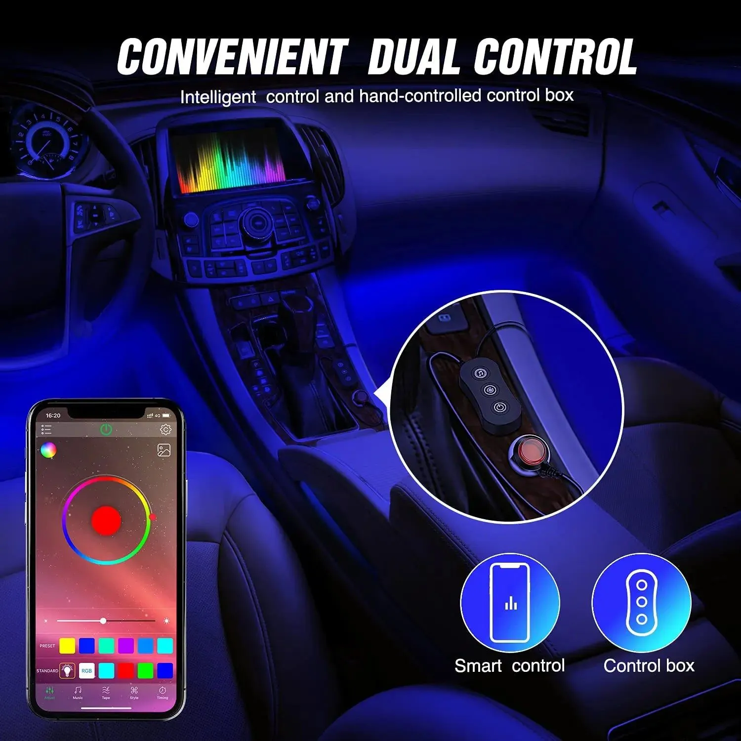 48Leds RGB Interior Light Strip APP Remote Dual Control 4PCS