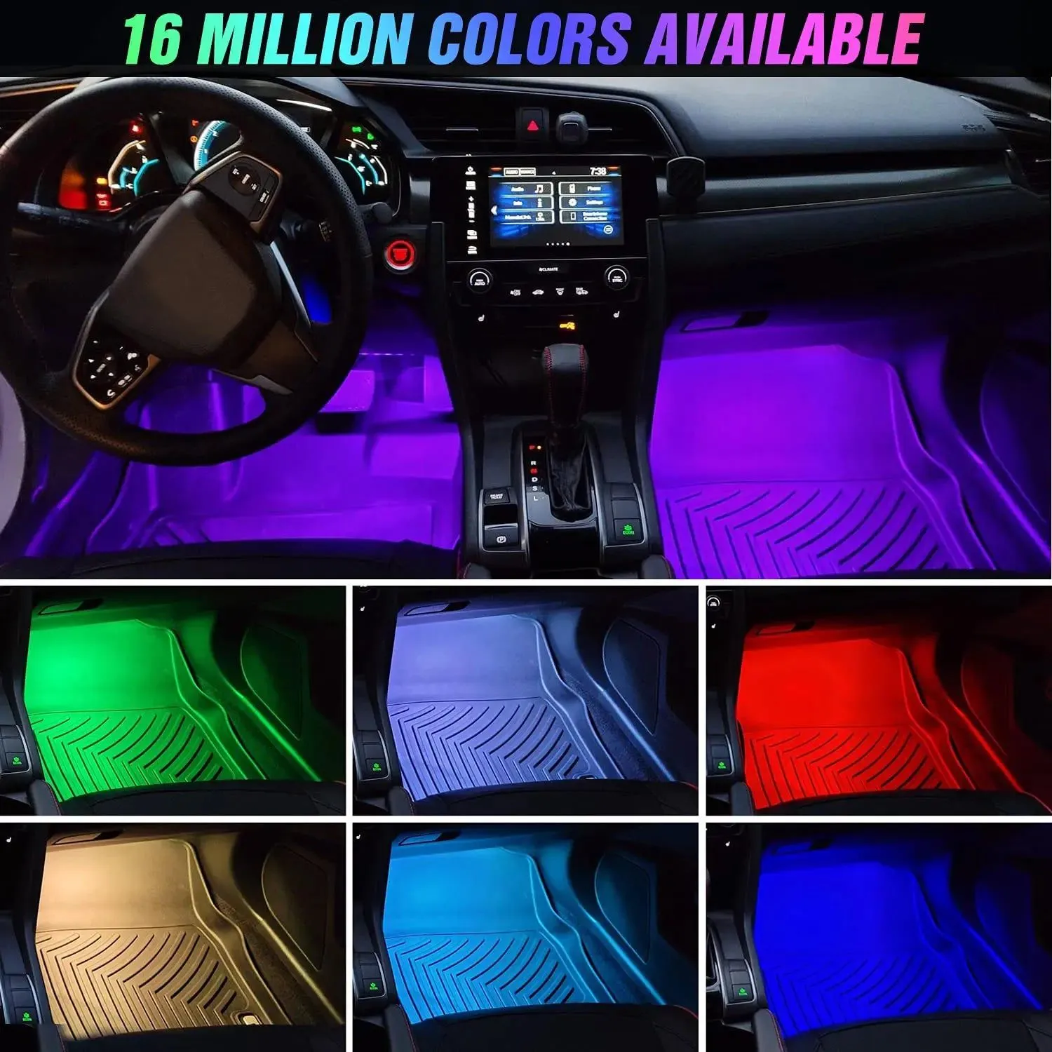 48Leds RGB Interior Light Strip APP Remote Dual Control 4PCS