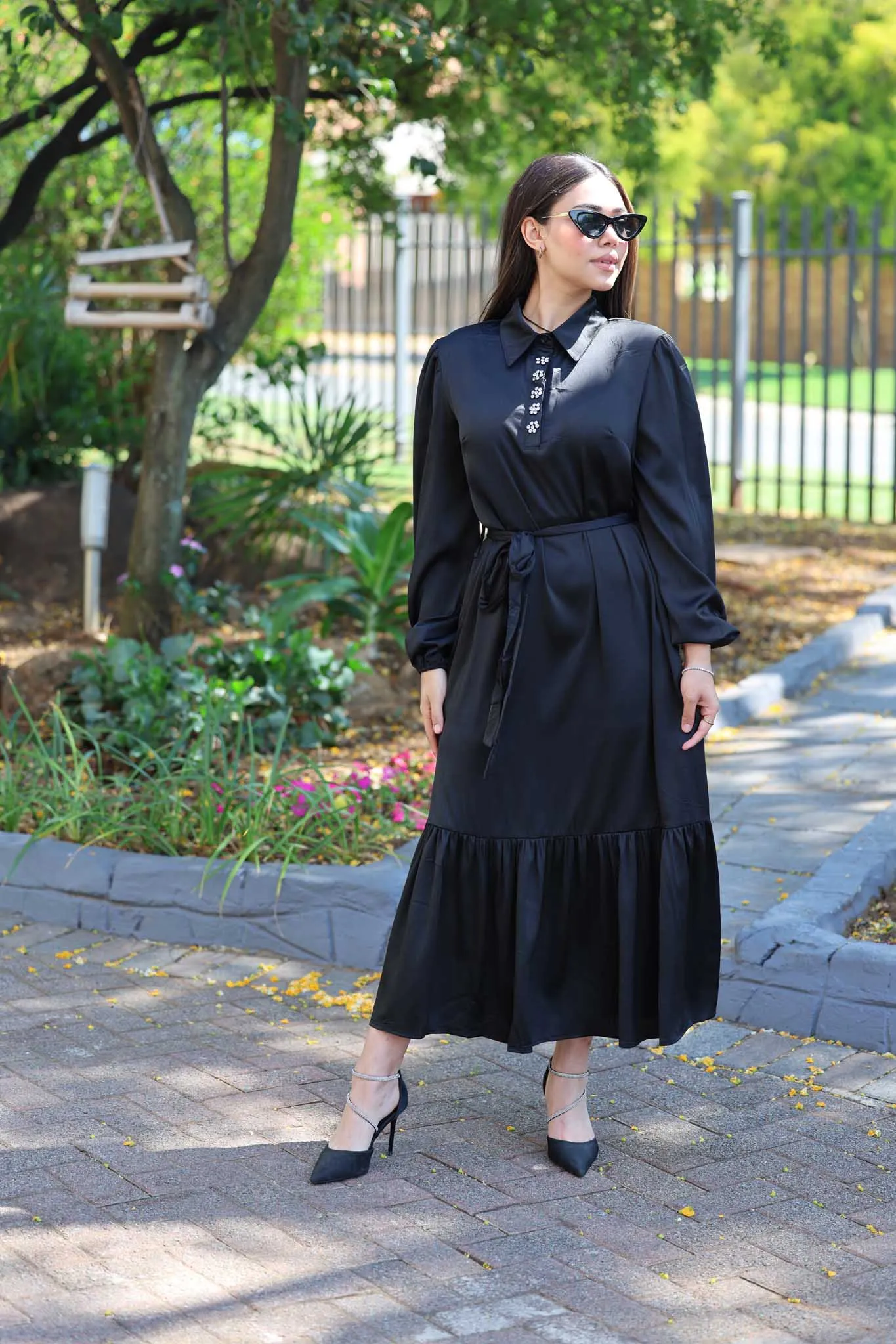 Black satin dress
