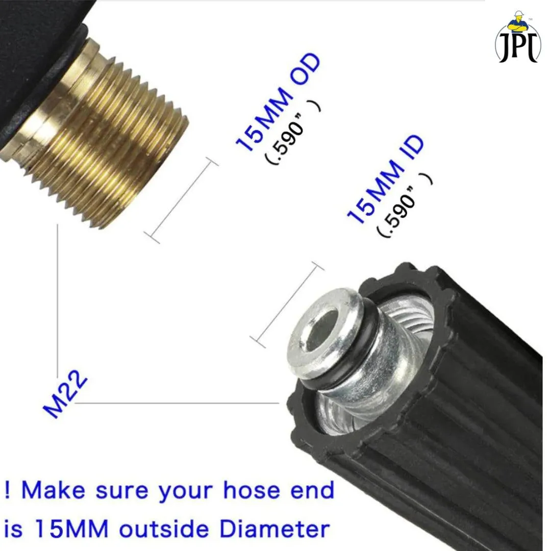 JPT Heavy Duty 15-Metre Pressure Washer Hose Pipe | American Standard M22 Thread With O-Ring Seals | 1/4-Inch Quick Connect | Stand Upto 4300 PSI Pressure | Compatible With Many Pressure Washer Brand