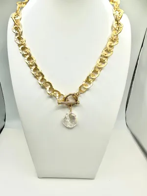 Ruffle Washer Chain Toggle Lobster Clasp with Nugget Pearl Drop
