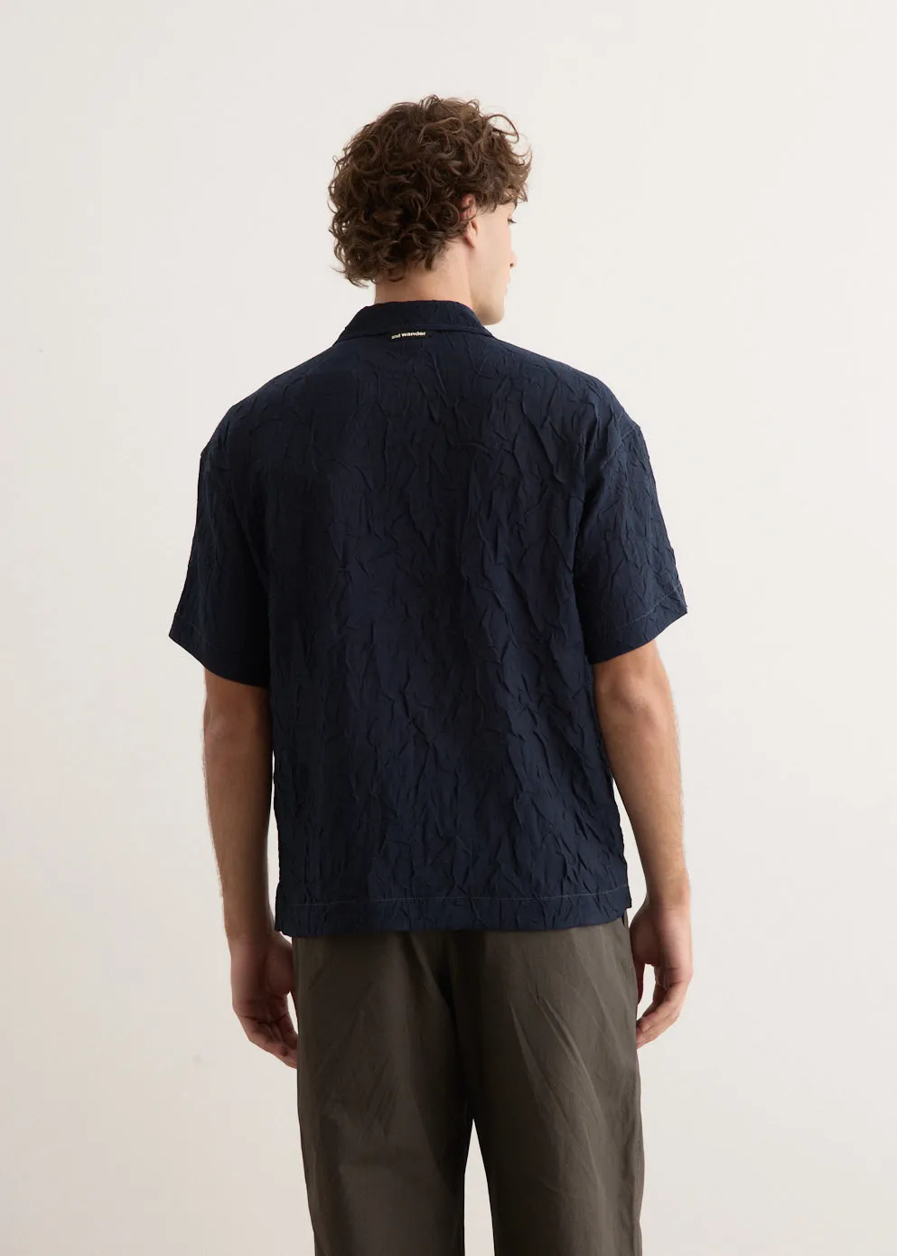 Washer Pleated Open Short Sleeve Shirt