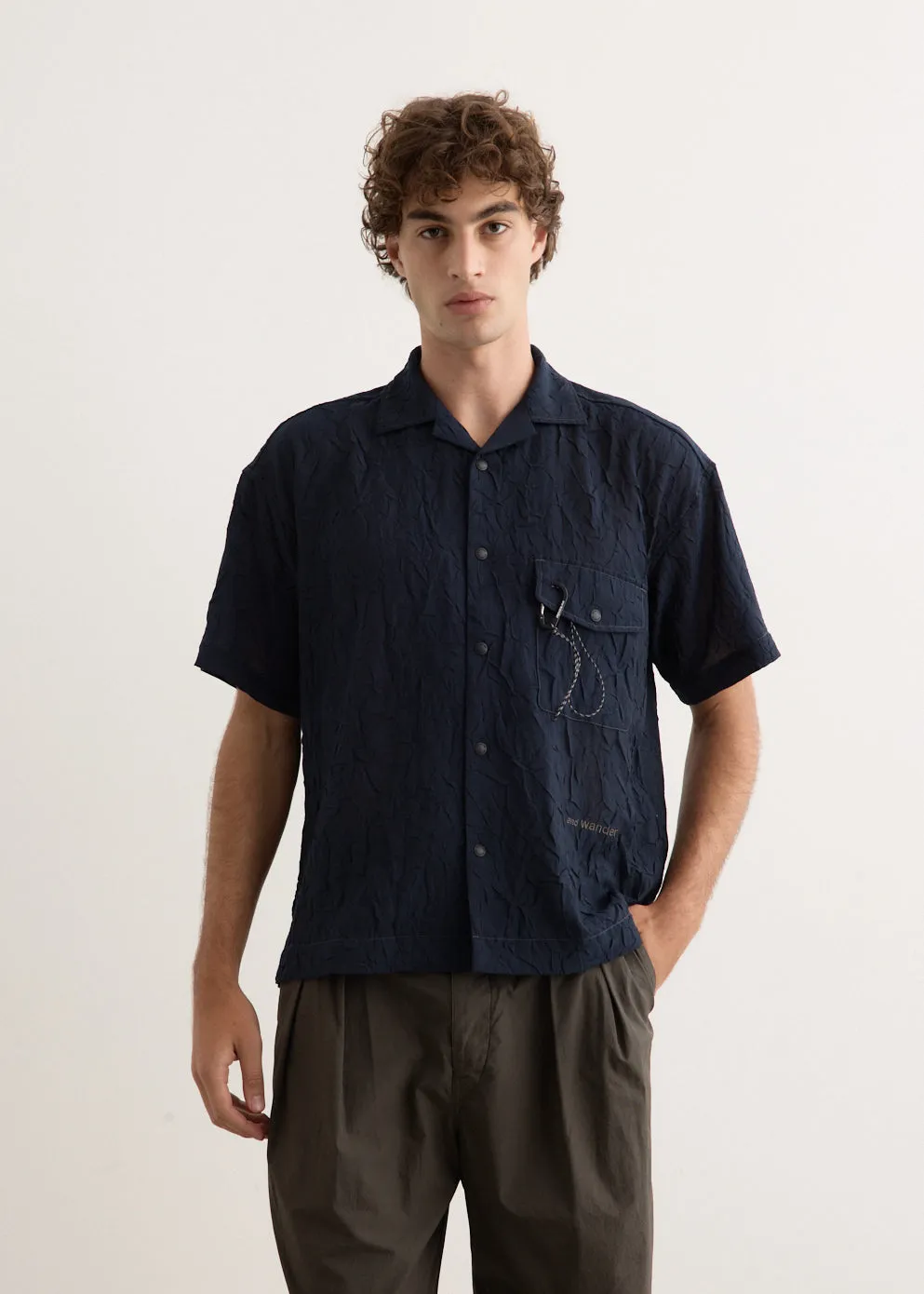 Washer Pleated Open Short Sleeve Shirt