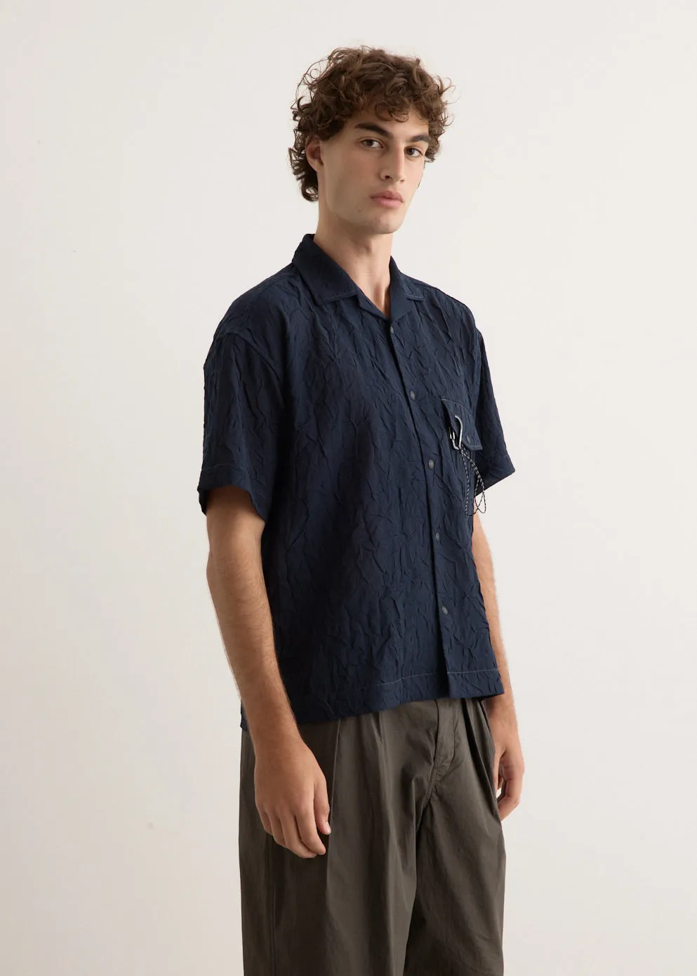 Washer Pleated Open Short Sleeve Shirt