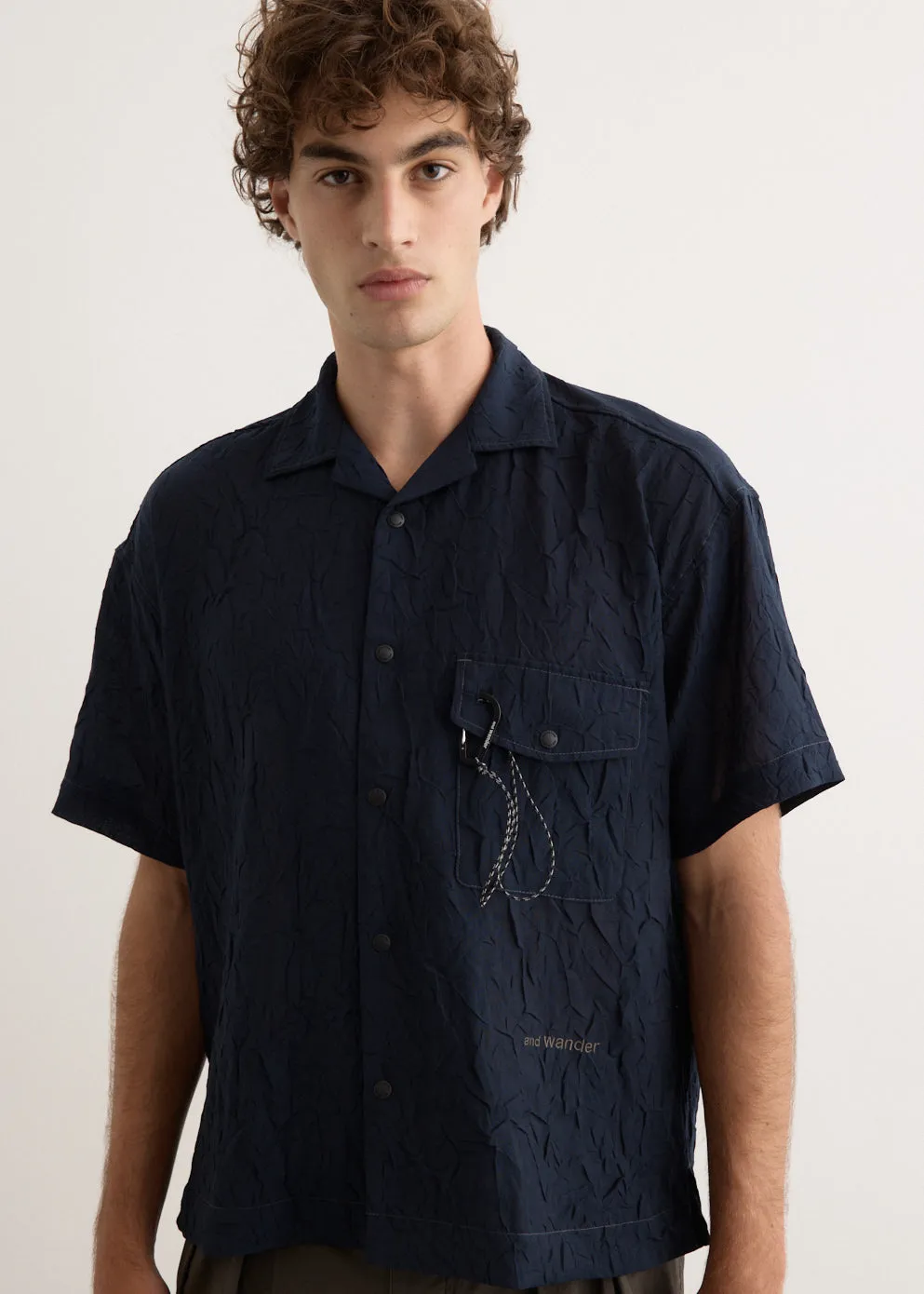 Washer Pleated Open Short Sleeve Shirt